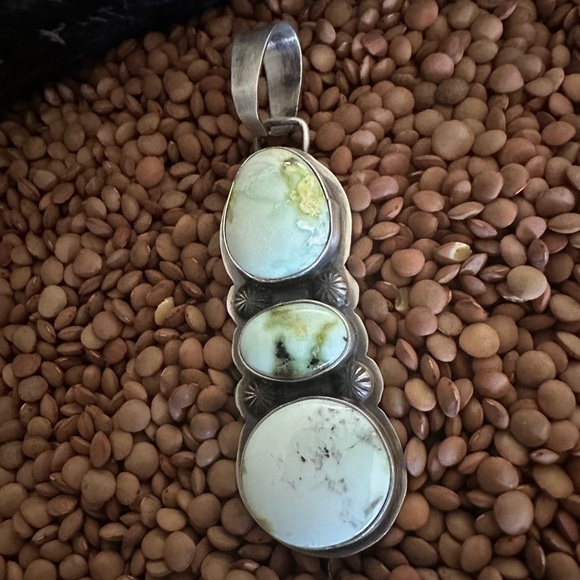 Navajo Sterling Silver Palomino Variscite Three Stone Pendant by Jameson Garcia - Picture 2 of 4